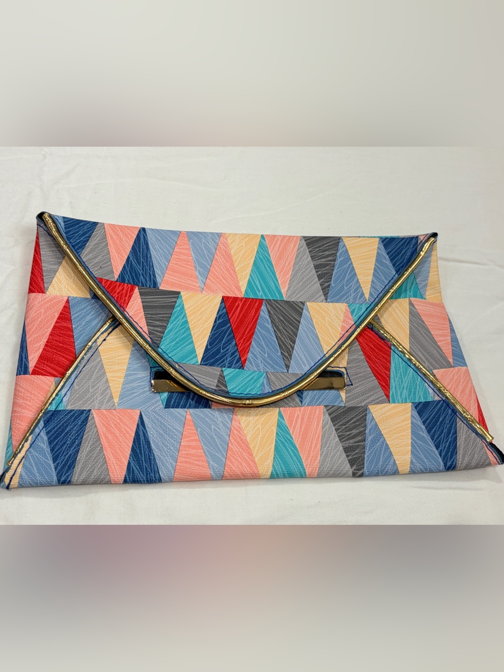 Envelope Purse Clutch Bag Multi-Colored Geometric Triangle Print City Night